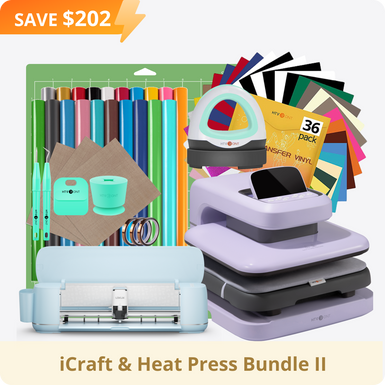 [iCraft & Heat Press Bundle Ⅱ] LOKLiK iCraft™ Cutting Machine + Auto2 Heat Press 15"x15" + Mini Heat Press + Accessories Bundle(20 rolls HTV, 36 sheets HTV, essential tools)