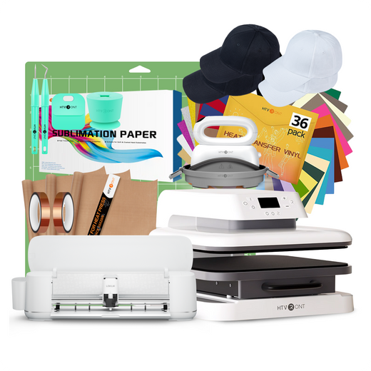 [iCraft & Heat Press Bundle Ⅲ] LOKLiK iCraft™ Cutting Machine + Auto Heat Press 15"x15" + Hat Heat Press + Accessories Bundle(36 sheets HTV, 150 sheets sublimation paper, 4 packs cap, essential tools)