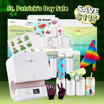 [St. Patrick's Day Offer] Auto Tumbler Heat Press Machine 120V +Super Valued Bundle(30pcs Sublimation Paper+6pack Sublimation Mugs Blank-11oz+4Pack Glass 16oz+4Pack Tumbler Blank- 20oz+Sublimation HTV*5+Sticker Paper*20+Glitter Rainbow Adhesive Roll≥$168)