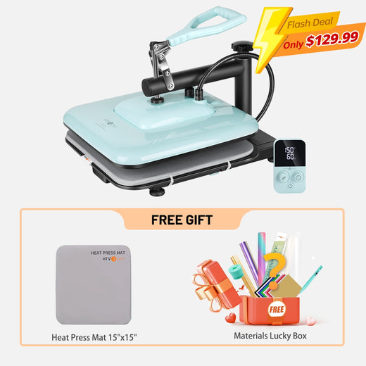 [⚡Flash Deal] HTVRONT Manual Heat Press Machine 15" x 15" 110V - (2 Colors) & Free Materials