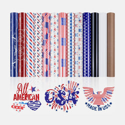 American Flag Patterned Heat Transfer Vinyl Bundle 12" x 10" - 13 Pack Series 2