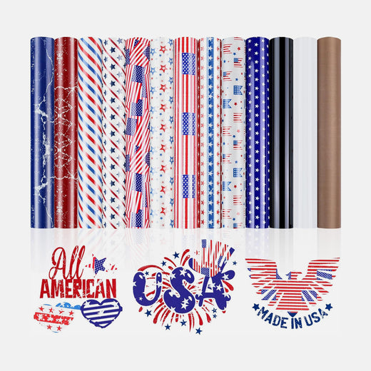 American Flag Patterned Heat Transfer Vinyl Bundle 12" x 10" - 13 Pack Series 2