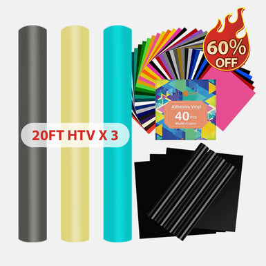 [SAVE $60] 40 Sheets Advesive Vinyl & 3 Rolls 20ft HTV & 7 Sheets Advesive Vinyl Bundle