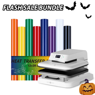 [Flash Sale] HTVRONT Auto Heat Press Machine 15" x 15" 110V + Heat Transfer Vinyl Bundle - 12"x5FT * 6 Rolls