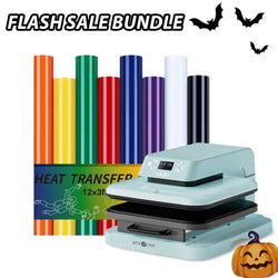 [Flash Sale] HTVRONT Auto Heat Press Machine 15" x 15" 110V + Heat Transfer Vinyl Bundle - 12"x5FT * 6 Rolls