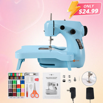 Mini Sewing Machine for Beginners + Extension Table + 42 Pcs Sewing Set +Neddle Threadar+4pcs Metal Bobbins