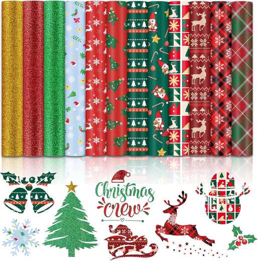 Christmas Patterned Heat Transfer Vinyl Bundle - 13 Pack 12"x10"