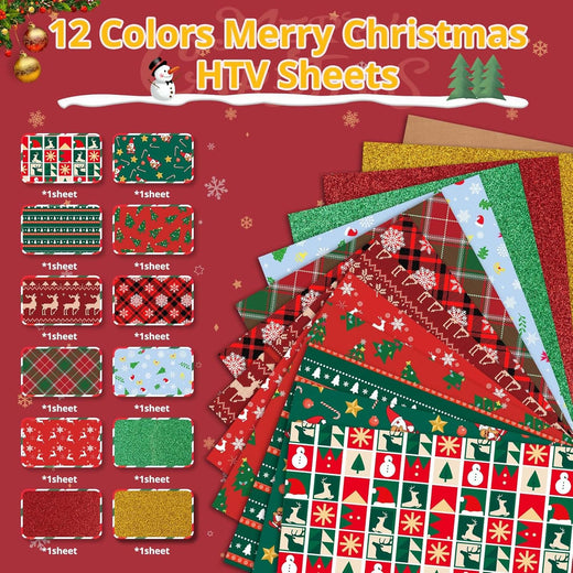 Christmas Patterned Heat Transfer Vinyl Bundle - 13 Pack 12"x10"