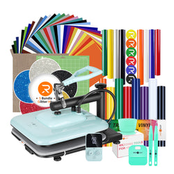 [HTV Essential Bundle] HTVRONT Manual Heat Press Machine 15" x 15" 110V + HTV & Tools Bundle (Heat Transfer Vinyl, Puff HTV, Glitter HTV, Weeding Tools)