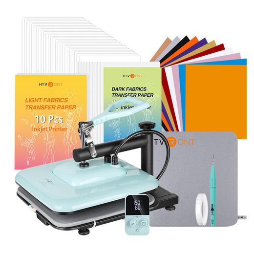 [Halloween Sale] HTVRONT Manual Heat Press Machine 15" x 15" 110V with 52 Pcs Heat Press Accessories (HTV, Heat Transfer Paper, Subli Paper, Tools)