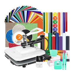 [HTV Essential Bundle] HTVRONT Manual Heat Press Machine 15" x 15" 110V + HTV & Tools Bundle (Heat Transfer Vinyl, Puff HTV, Glitter HTV, Weeding Tools)