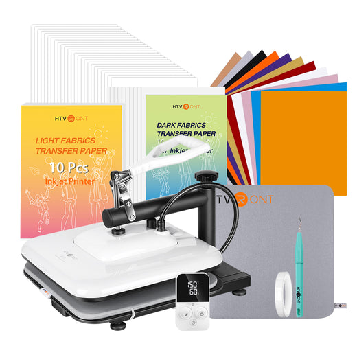 [Halloween Sale] HTVRONT Manual Heat Press Machine 15" x 15" 110V with 52 Pcs Heat Press Accessories (HTV, Heat Transfer Paper, Subli Paper, Tools)