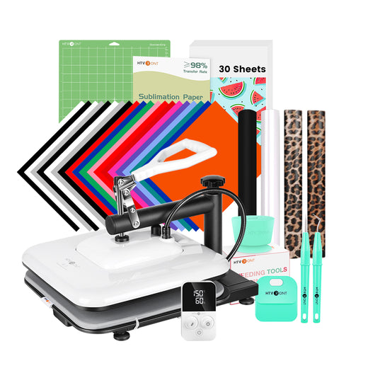 [New User Exclusive] HTVRONT Manual Heat Press Machine 15" x 15" 110V + HTV & Sublimation Bundle (Heat Transfer Vinyl, Sublimation Paper, Weeding Tools, Cutting Mar)