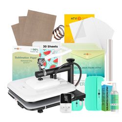 [Sublimation Essential Bundle] HTVRONT Manual Heat Press Machine 15" x 15" 110V + Sublimation & Tools Bundle (Subli Paper, Subli Spray, Subli Sticker Paper, Subli HTV, Subli Glitter HTV, Subli Tools)