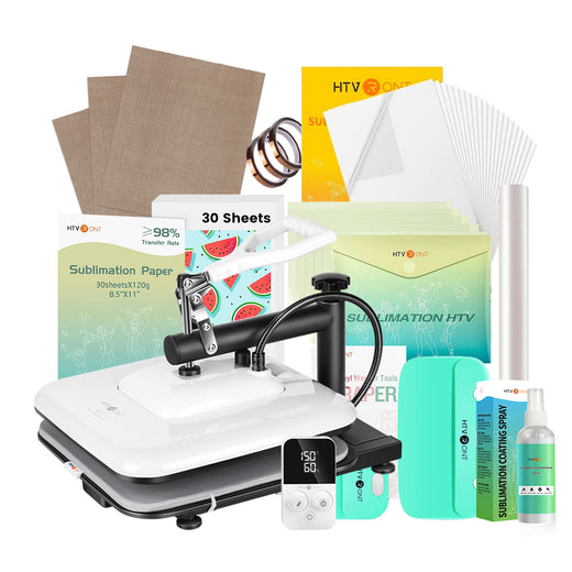 [Sublimation Essential Bundle] HTVRONT Manual Heat Press Machine 15" x 15" 110V + Sublimation & Tools Bundle (Subli Paper, Subli Spray, Subli Sticker Paper, Subli HTV, Subli Glitter HTV, Subli Tools)