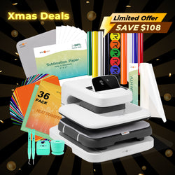 [Christmas Deals]HTVRONT Auto2 Heat Press+HTV & Sublimation Essential Bundle(36 sheets HTV+150 sheets Sublimation Paper A4+Sublimation HTV Roll+PUFF HTV*8+Tools Bundle)