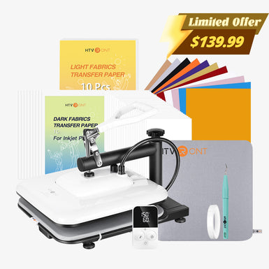 HTVRONT Manual Heat Press Machine 15" x 15" 110V with 52 Pcs Heat Press Accessories (HTV, Heat Transfer Paper, Subli Paper, Tools)