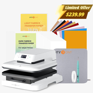 [Flash Deal] Auto Heat Press Machine 15" x 15" 110V with 52 Pcs Heat Press Accessories (HTV, Heat Transfer Paper, Subli Paper, Tools)