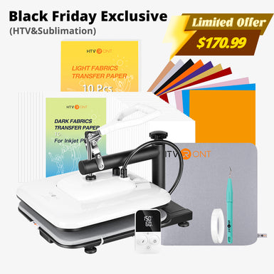 [Black Friday Exclusive] HTVRONT Manual Heat Press Machine 15" x 15" 110V with 52 Pcs Heat Press Accessories (HTV, Heat Transfer Paper, Subli Paper, Tools)