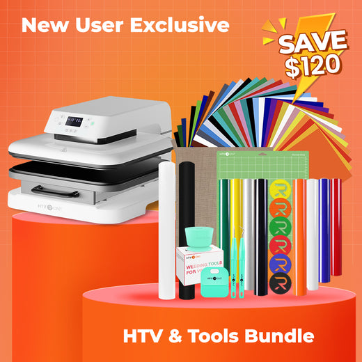 [HTV Bundle] Auto Heat Press Machine 15" x 15" 110V + HTV & Tools Essential Bundle