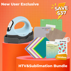 [New User Exclusive]HTVRONT Mini3 Heat Press+Starter Kit(Multicolor HTV*10+Sumblimation Paper*30+Heat Tape*3+PTFE Teflon Sheet*3+Heat Press Mat+Cutting mat≥34＄)