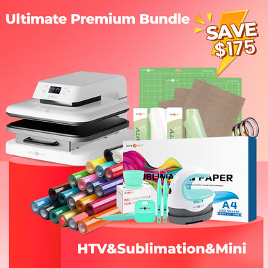 [Ultimate Premium Bundle] Auto Heat Press Machine 15" x 15" 110V + 20 rolls HTV Bundle 12“x3ft + Mini 2 Heat Press Machine + Sublimation & Tools Bundle