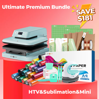 [Ultimate Premium Bundle] Auto Heat Press Machine 15" x 15" 110V + 20 rolls HTV Bundle 12“x3ft + Mini 2 Heat Press Machine + Sublimation & Tools Bundle