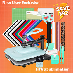 [New User Exclusive] HTVRONT Manual Heat Press Machine 15" x 15" 110V + HTV & Sublimation Bundle (Heat Transfer Vinyl, Sublimation Paper, Weeding Tools, Cutting Mar)