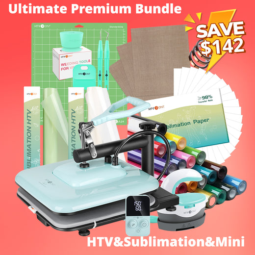 [Ultimate Premium Bundle] HTVRONT Manual Heat Press Machine 15" x 15" 110V + Everything Bundle (Heat Transfer Vinyl, Sublimation Materials, Mini Heat Press Machine, Tools)