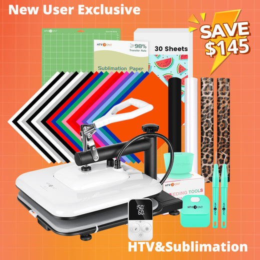 [New User Exclusive] HTVRONT Manual Heat Press Machine 15" x 15" 110V + HTV & Sublimation Bundle (Heat Transfer Vinyl, Sublimation Paper, Weeding Tools, Cutting Mar)