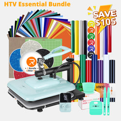 [HTV Essential Bundle] HTVRONT Manual Heat Press Machine 15" x 15" 110V + HTV & Tools Bundle (Heat Transfer Vinyl, Puff HTV, Glitter HTV, Weeding Tools)