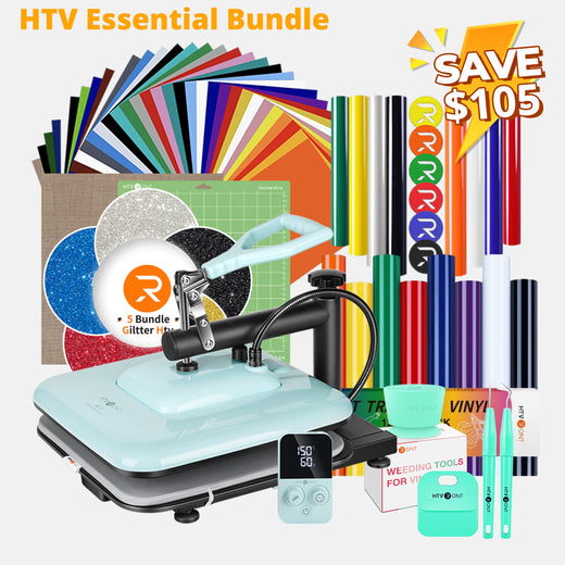 [HTV Essential Bundle] HTVRONT Manual Heat Press Machine 15" x 15" 110V + HTV & Tools Bundle (Heat Transfer Vinyl, Puff HTV, Glitter HTV, Weeding Tools)