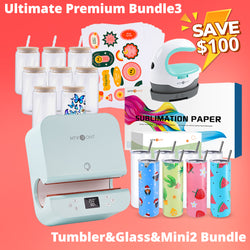 [Premium Bundle] Auto Tumbler Heat Press Machine 120V+Premium Box(30pcs Sublimation Paper+8pack Sublimation Tumbler 20 OZ+8Pack/4Pack Sublimation Glass 16oz+6pack/12pack Sublimation Mugs Or Mini2 Heat Press+Sticker Paper*20+Tools)