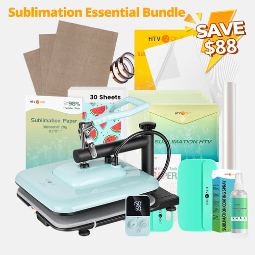 [Sublimation Essential Bundle] HTVRONT Manual Heat Press Machine 15" x 15" 110V + Sublimation & Tools Bundle (Subli Paper, Subli Spray, Subli Sticker Paper, Subli HTV, Subli Glitter HTV, Subli Tools)