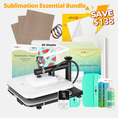 [Sublimation Essential Bundle] HTVRONT Manual Heat Press Machine 15" x 15" 110V + Sublimation & Tools Bundle (Subli Paper, Subli Spray, Subli Sticker Paper, Subli HTV, Subli Glitter HTV, Subli Tools)