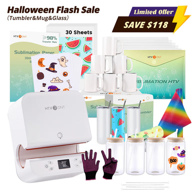 [Halloween Limited Offer] Auto Tumbler Heat Press Machine 120V +Super Valued Bundle(30pcs Sublimation Paper+6pack Sublimation Mugs Blank-11oz+4Pack Glass 16oz+4Pack Tumbler Blank- 20oz+Sublimation HTV*5+Sticker Paper*20+Glitter Rainbow Adhesive Roll≥$168)