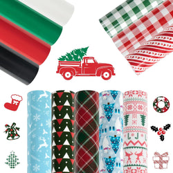 Christmas Patterned Buffalo Plaid Heat Transfer Vinyl Bundle-13 Sheets