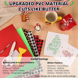 Christmas Buffalo Plaid & Leopard & Glitter Permanent Adhesive Vinyl  Bundle 12" x 12" - 12 Sheets