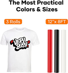 Heat Transfer Vinyl Bundle - 12'' x 8 FT (3 Colors)