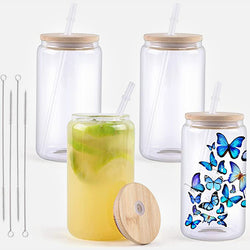 [Sublimation Glass Bundle] 4 Pack Clear Glass Tumbler+150 Sheets Sublimation Paper+Adhesive+Sticker Paper Bundle