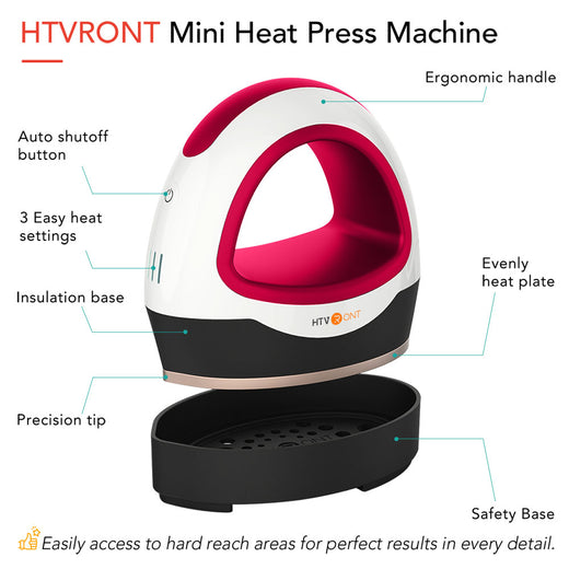 HTVRONT Orange Mini Heat Press Machine Portable Press Machine Iron Press  for T-Shirt Clothes Hat Bags 